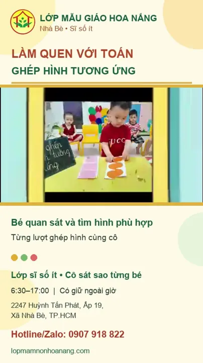 Bé ghép các hình tương ứng trong giờ học tại Hoa Nắng Nhà Bè